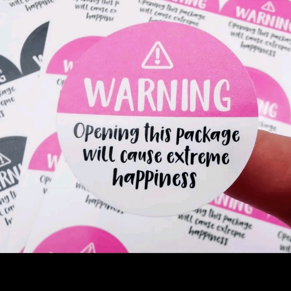 Pink and White Warning Sticker
